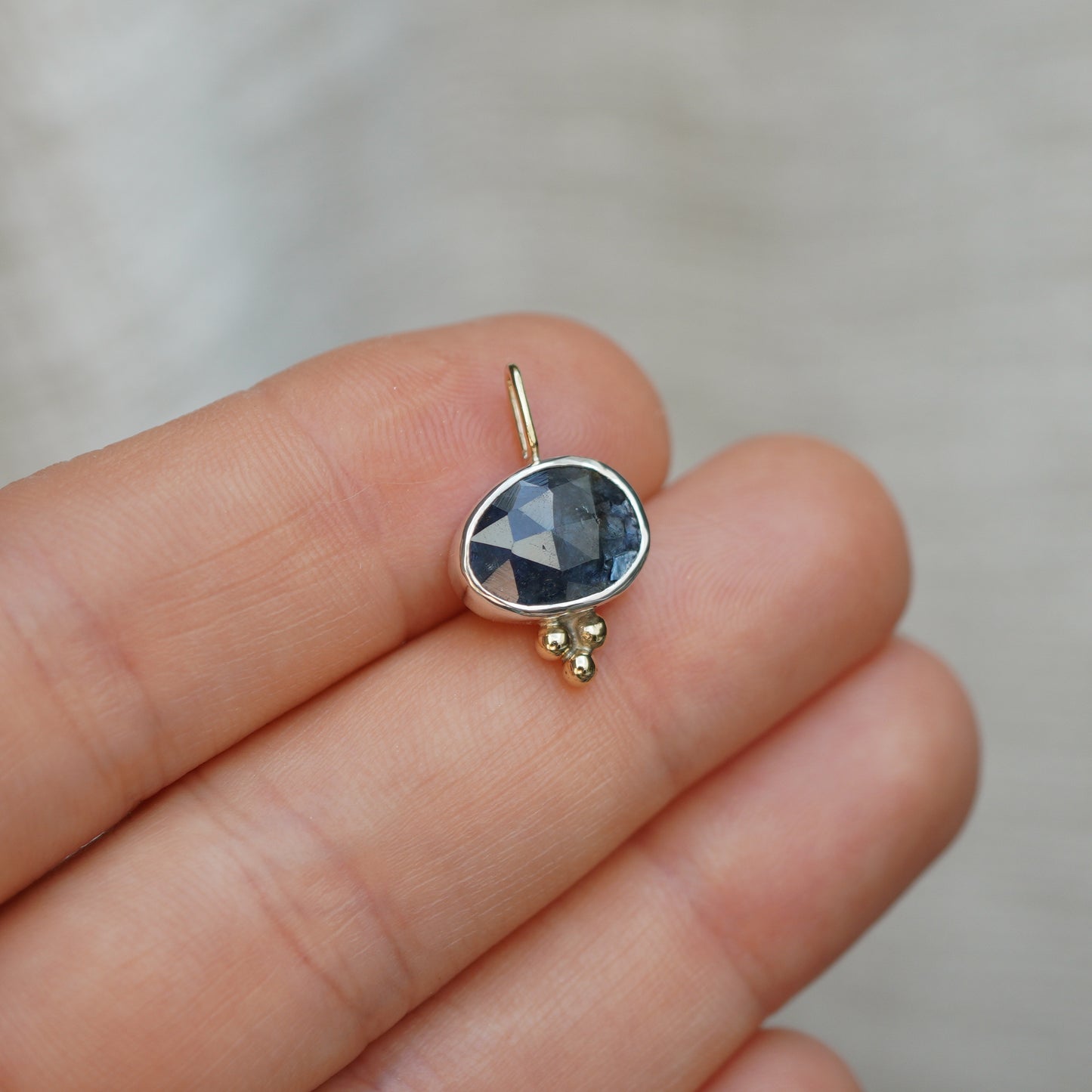 Deep Blue Sapphire Silver & 9ct Gold Pendant