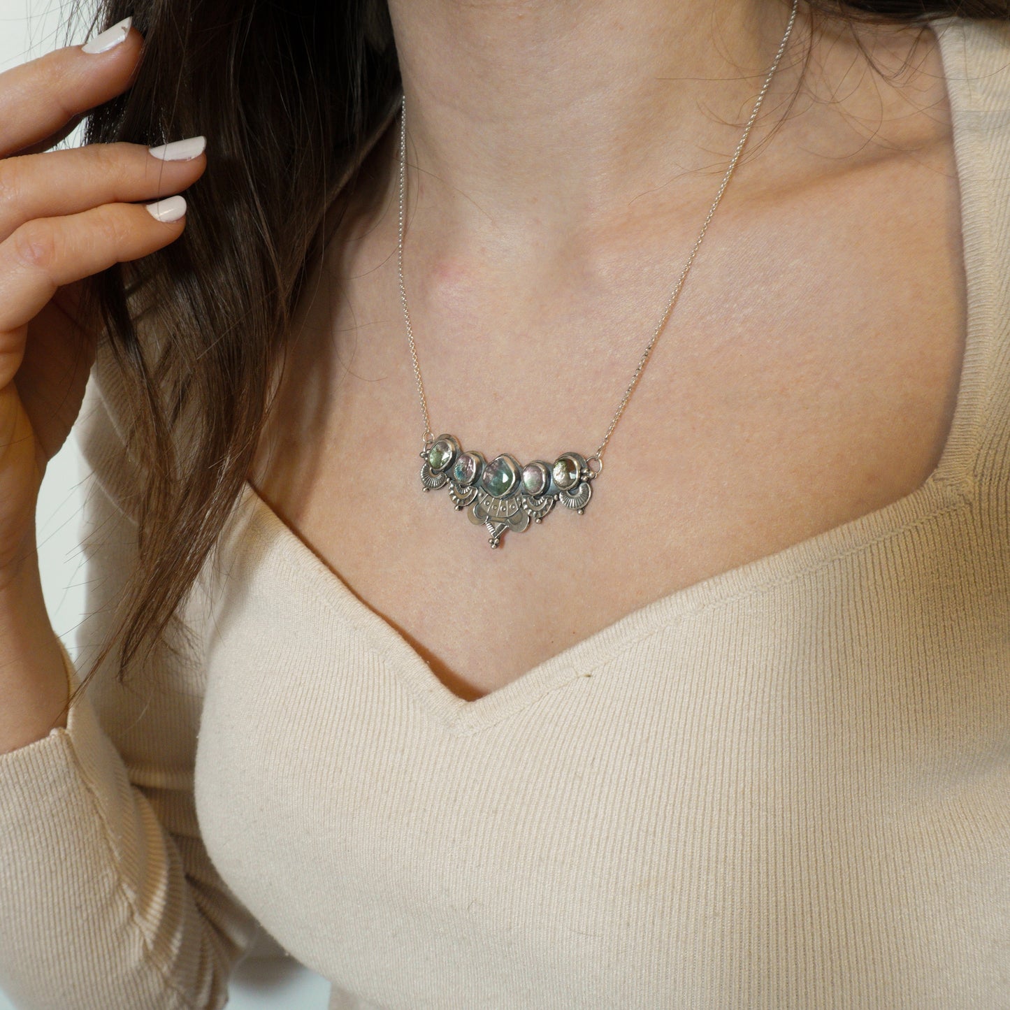 Tourmaline Bohemian Silver Necklace