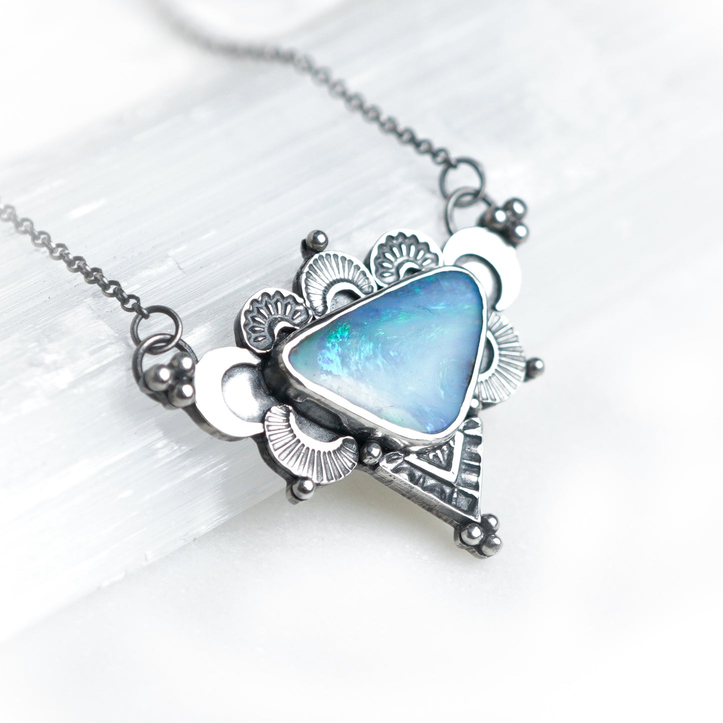 Australian Boulder Opal Bohemian Silver Necklace