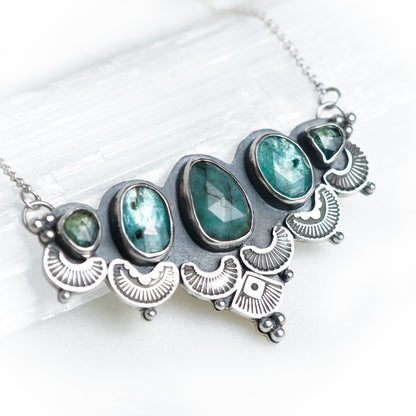 Emerald, Sapphire & Kyanite Bohemian Silver Necklace