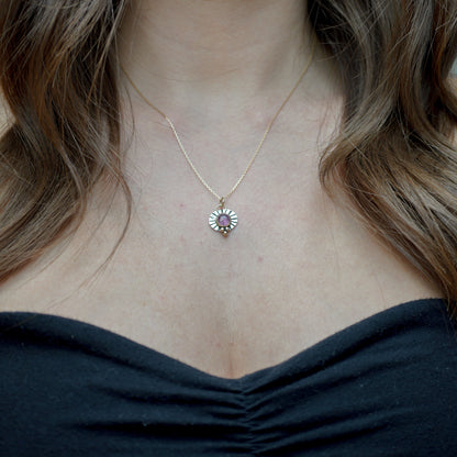 Pink Tourmaline Silver & 9ct Gold Sun Ray Pendant