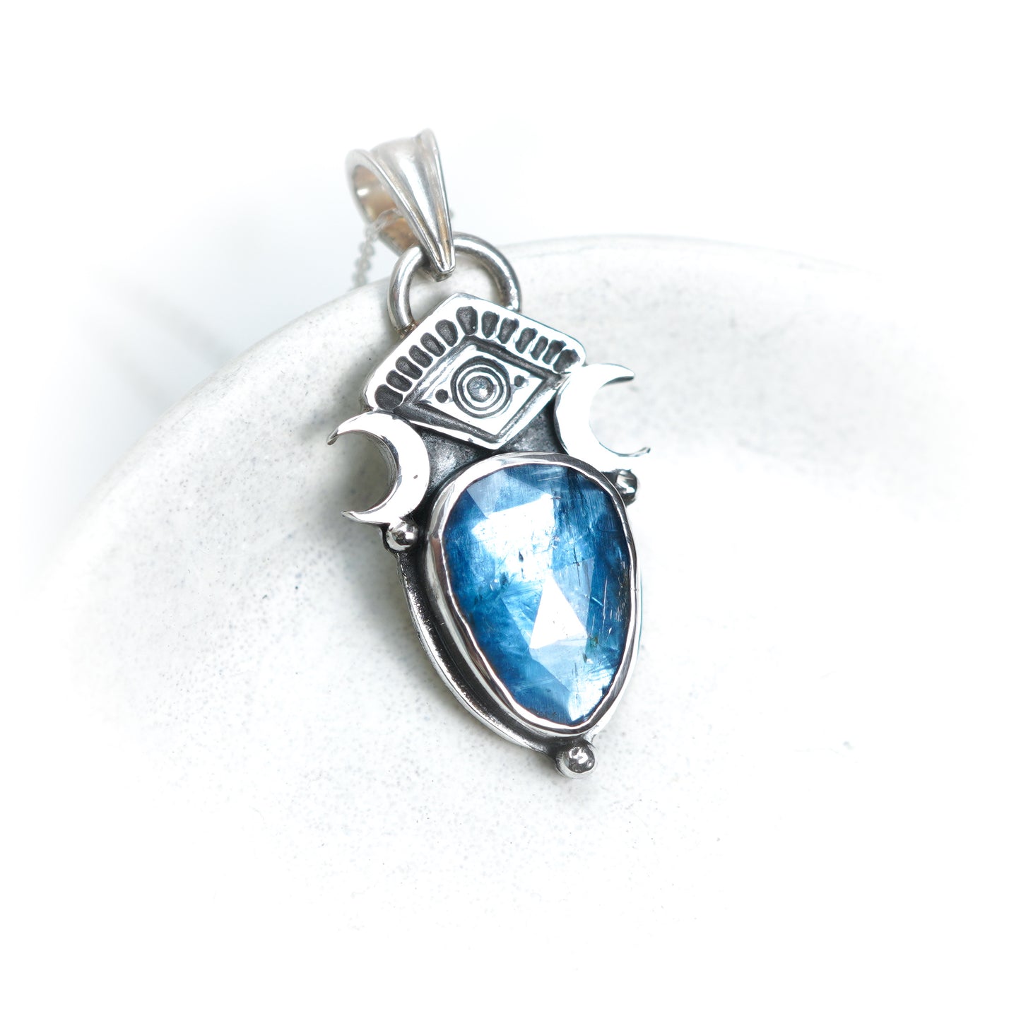 Paraiba Kyanite Silver Evil Eye Pendant