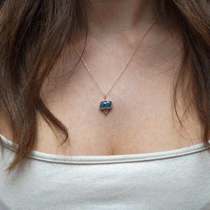 Sapphire Quadrilateral Pendant Silver & 9ct Gold