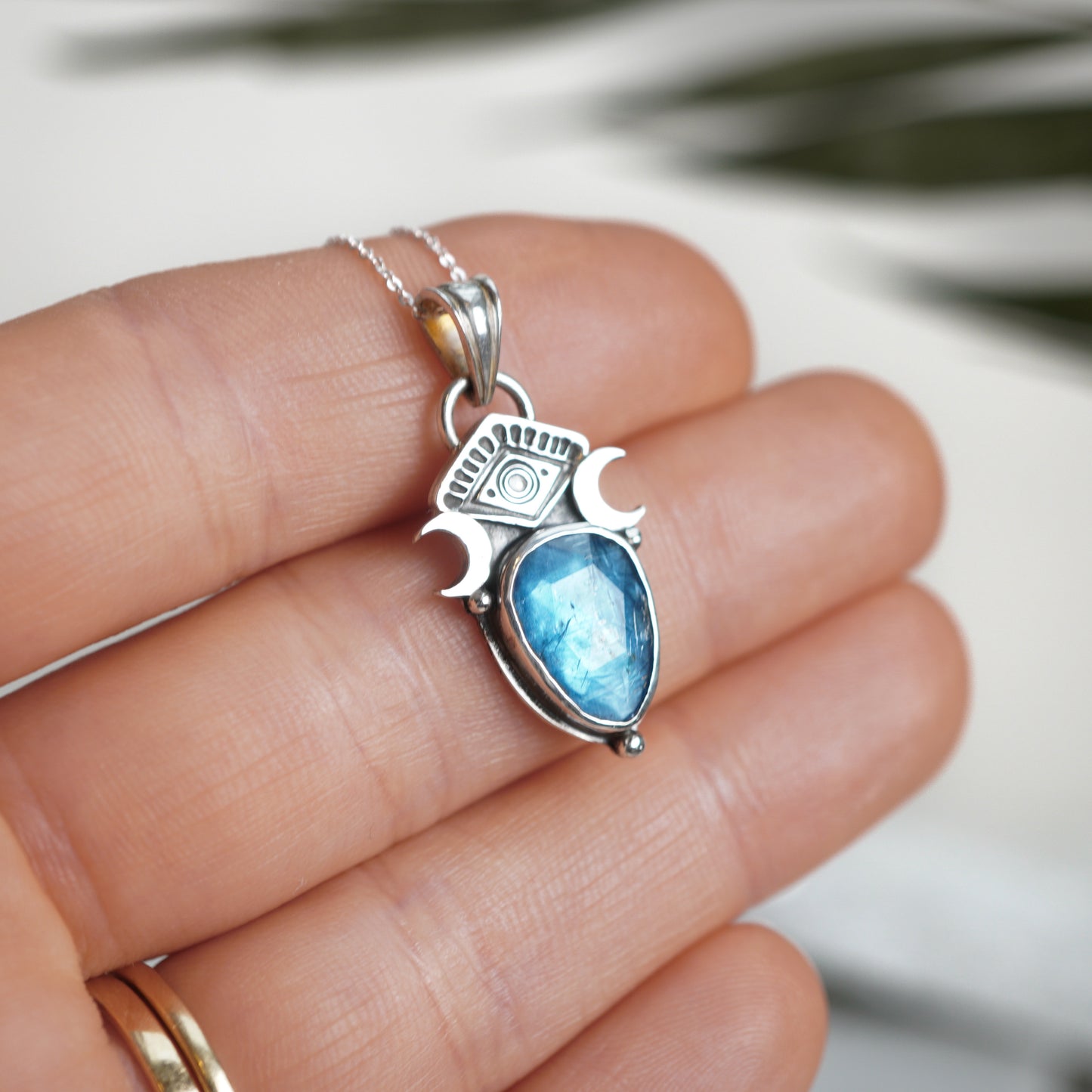 Paraiba Kyanite Silver Evil Eye Pendant