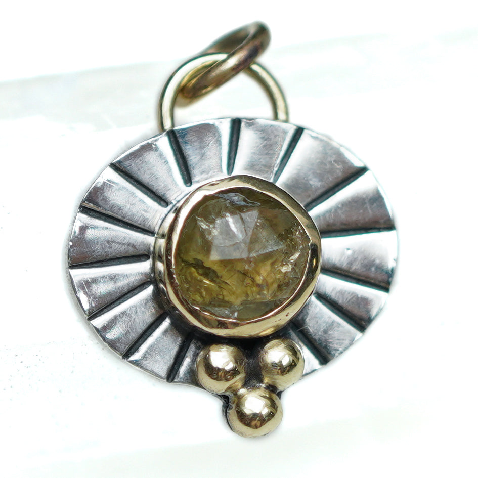 Second - Golden Tourmaline Sun Ray Pendant Silver & 9ct Gold