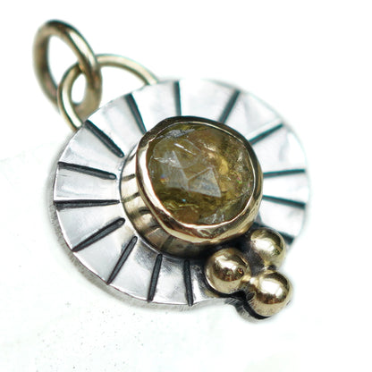 Second - Golden Tourmaline Sun Ray Pendant Silver & 9ct Gold