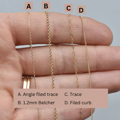 9ct Gold Adjustable Angle Filed Trace Chain: 0.8mm