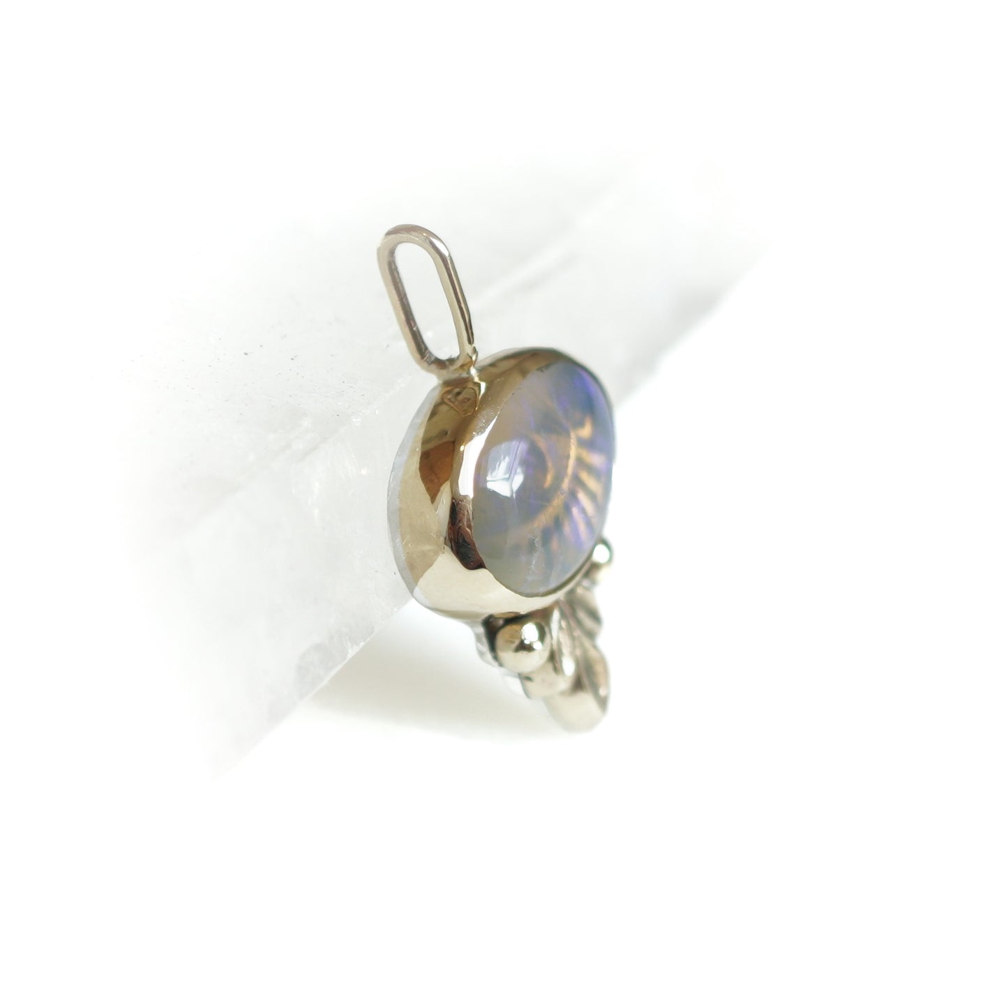 9ct Gold Evil Eye Australian Opal Leaf Pendant