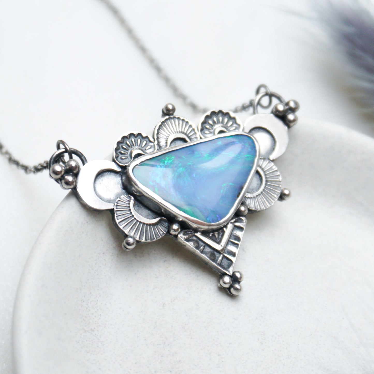 Australian Boulder Opal Bohemian Silver Necklace