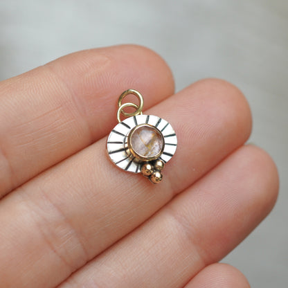 Pink Tourmaline Silver & 9ct Gold Sun Ray Pendant