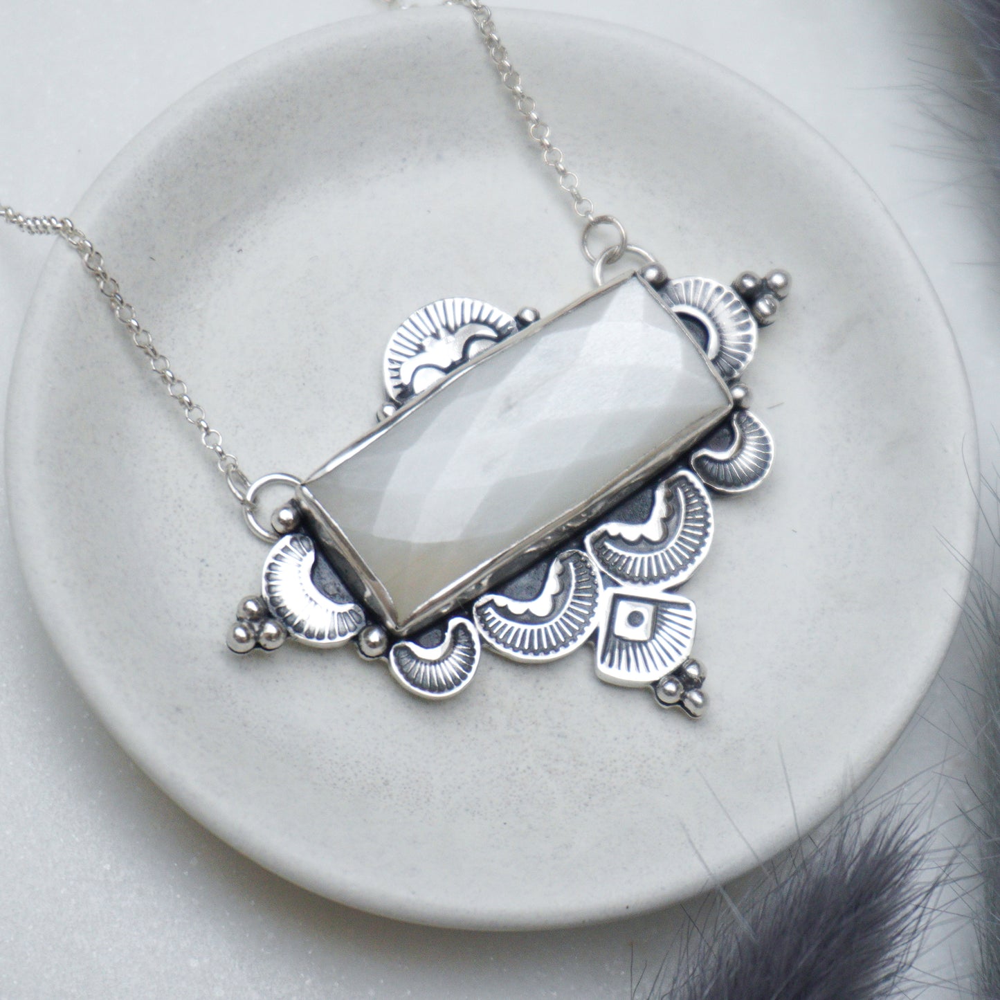 White Moonstone Bohemian Silver Necklace