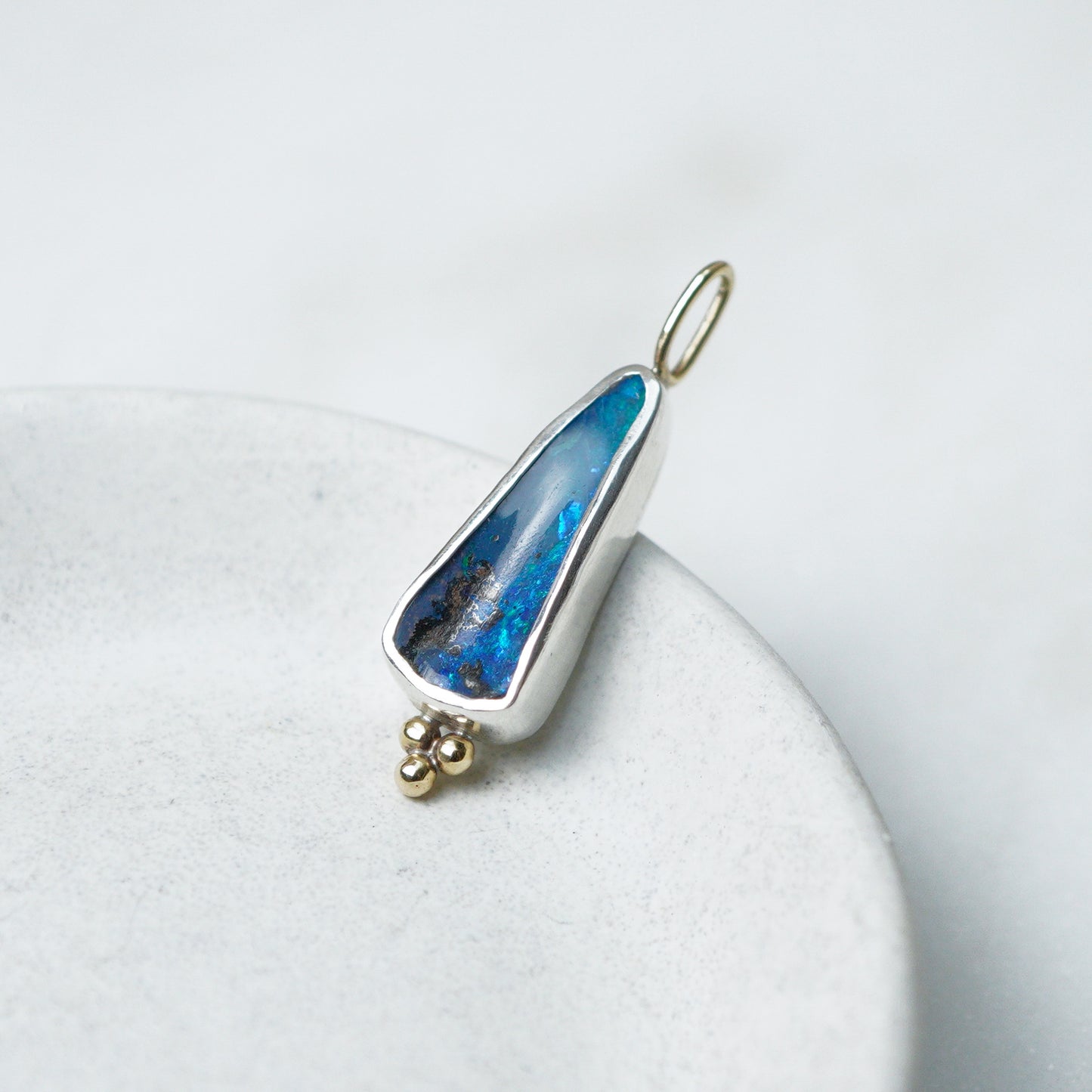 Australian Boulder Opal Silver & 9ct Gold Pendant