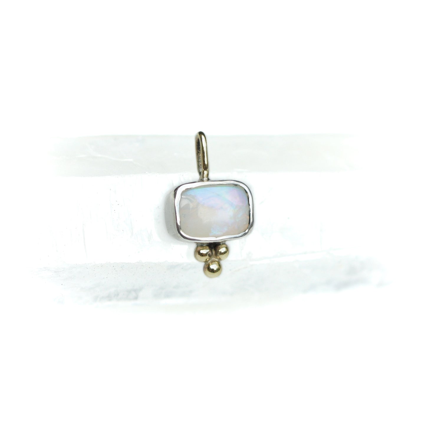 Australian Opal Mini Rectangle Pendant Silver & 9ct Gold