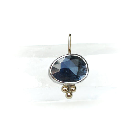 Deep Blue Sapphire Silver & 9ct Gold Pendant