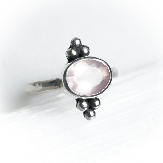 Rose Quartz Silver Dot Ring ✦ UK Ring Size P ✦