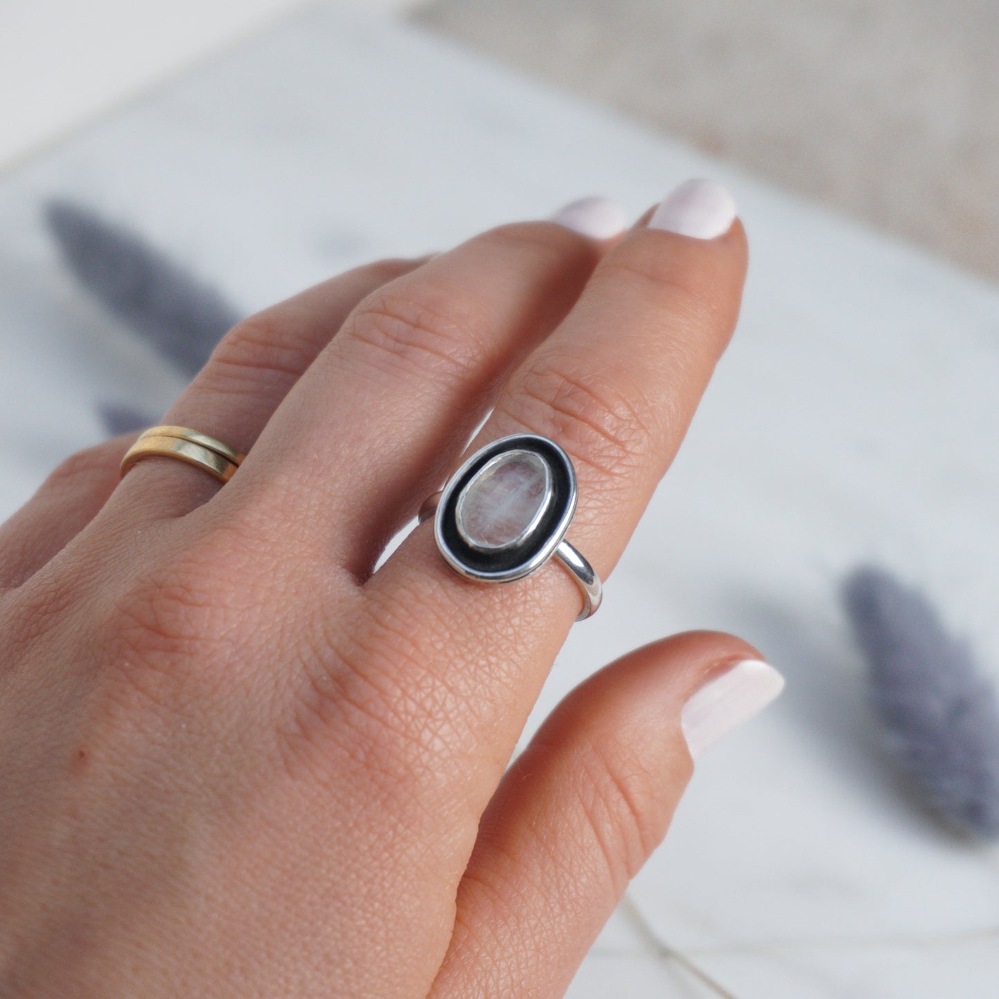 Second - Moonstone Shadow Box Ring ✦ UK Size Q ✦