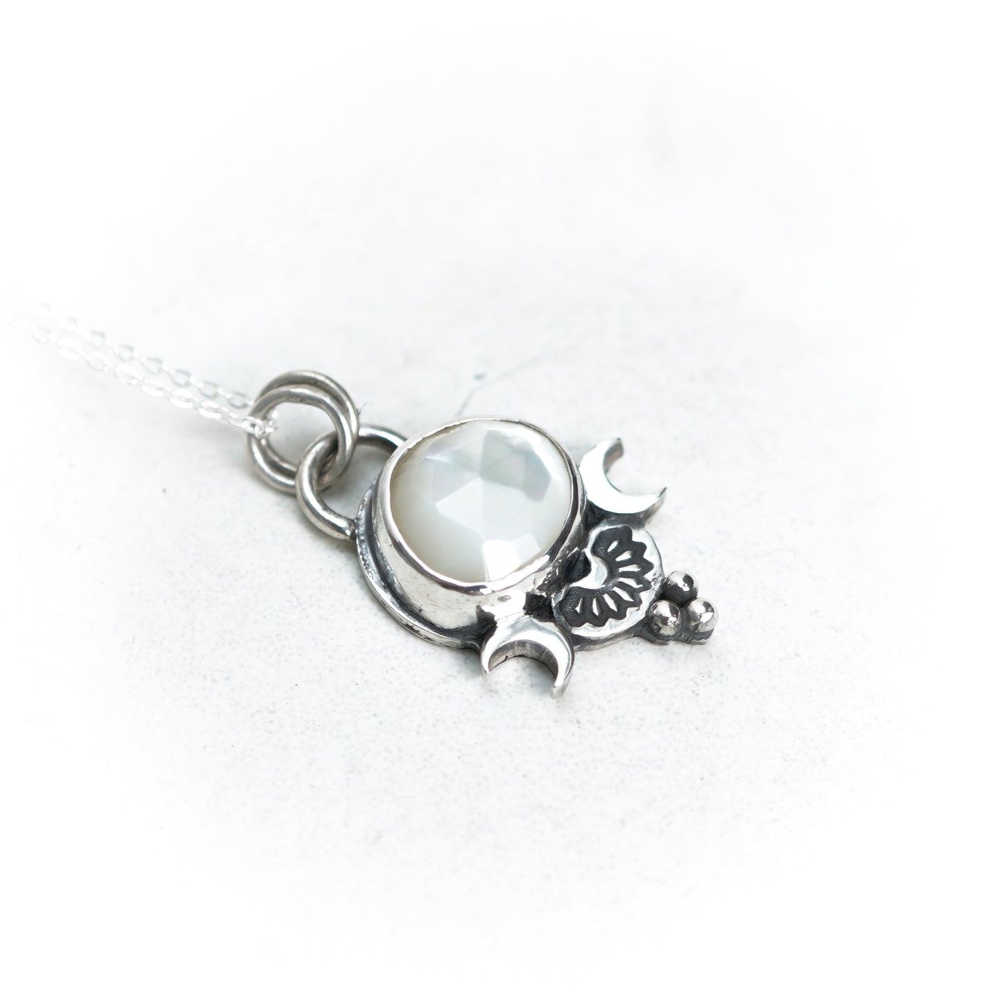 Mother of Pearl Silver Mini Moon Pendant