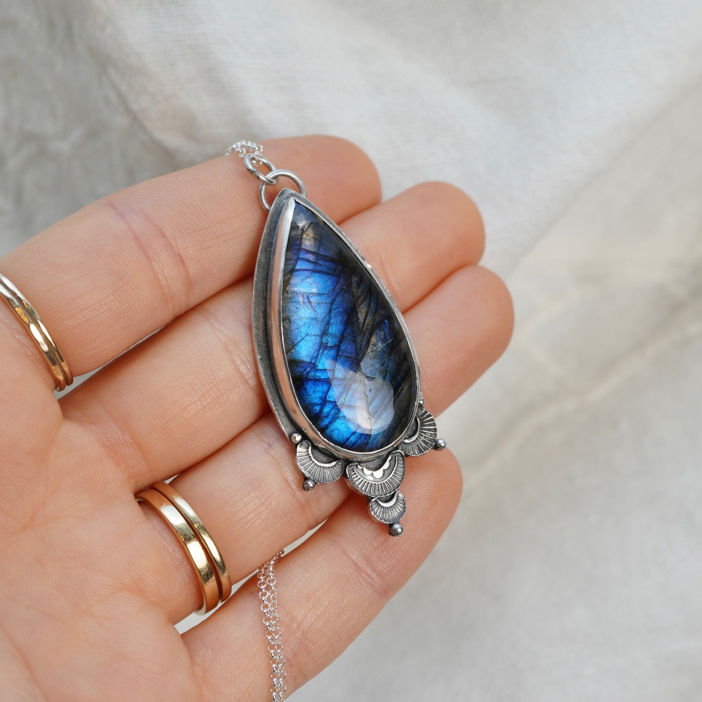 Blue Labradorite Hand Stamped Pendant