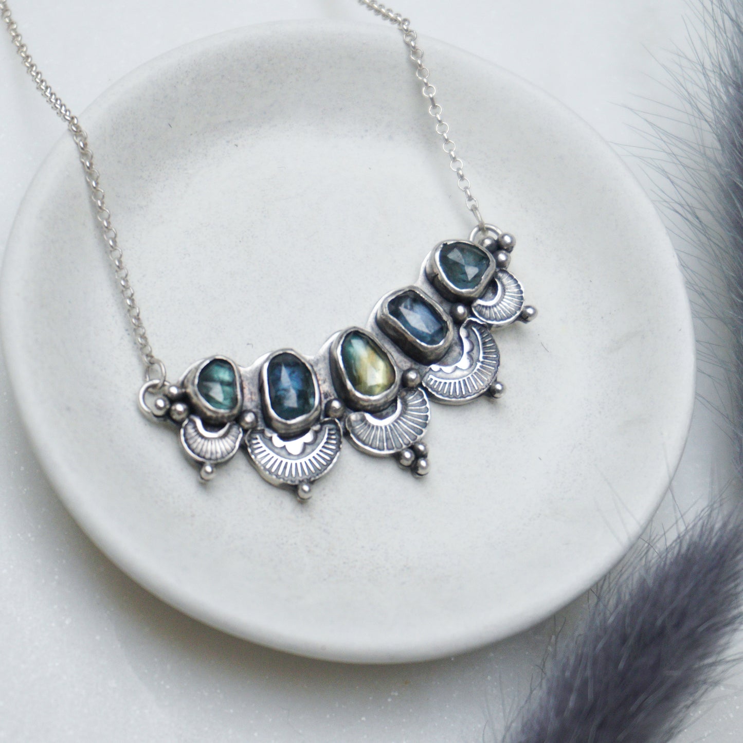 Teal Sapphire Bohemian Silver Necklace