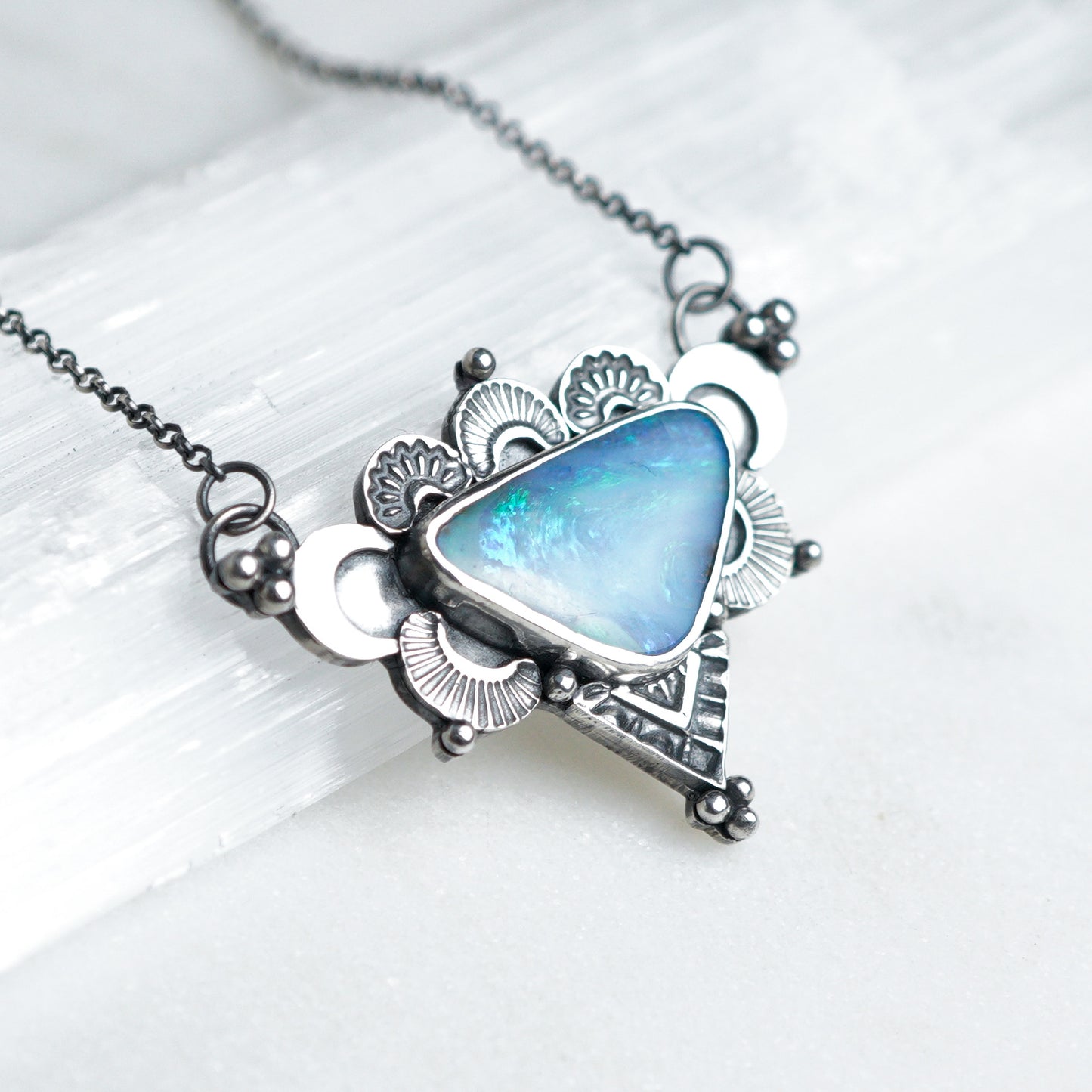 Australian Boulder Opal Bohemian Silver Necklace