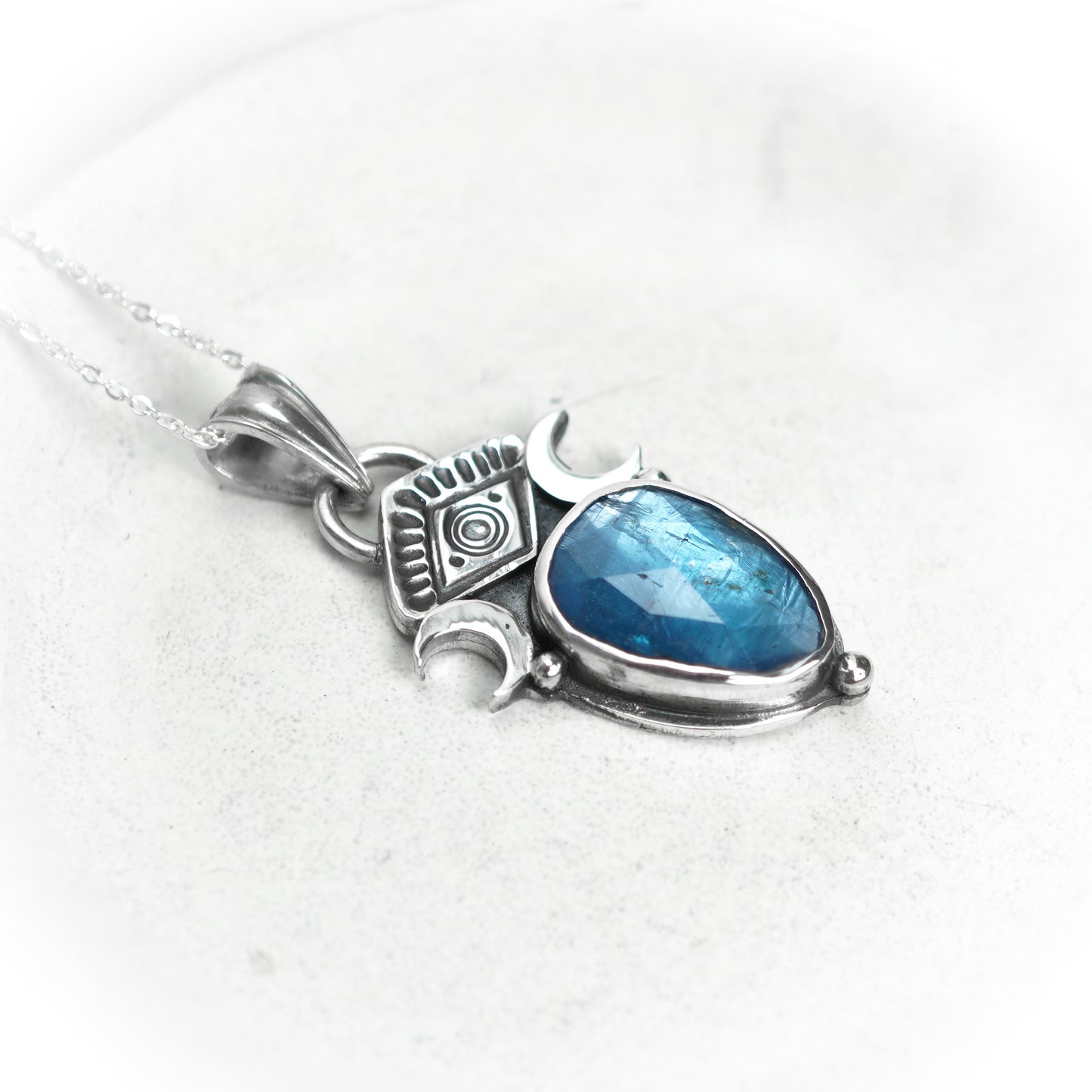 Paraiba Kyanite Silver Evil Eye Pendant