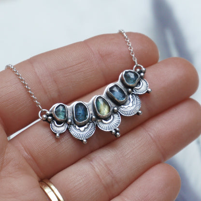 Teal Sapphire Bohemian Silver Necklace