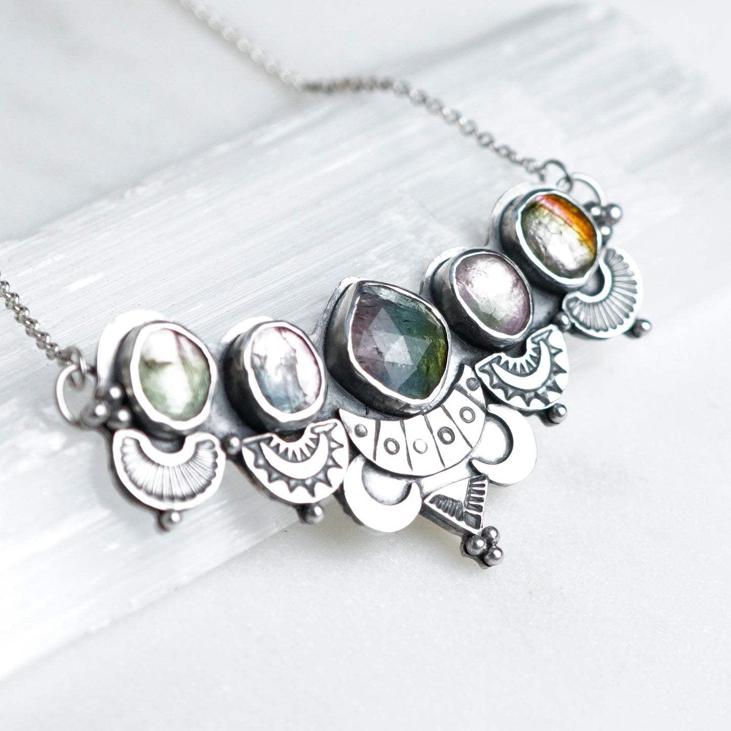 Tourmaline Bohemian Silver Necklace