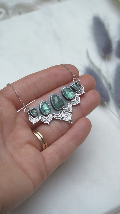 Emerald, Sapphire & Kyanite Bohemian Silver Necklace