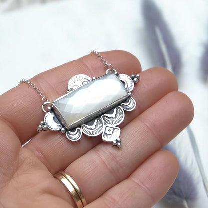 White Moonstone Bohemian Silver Necklace