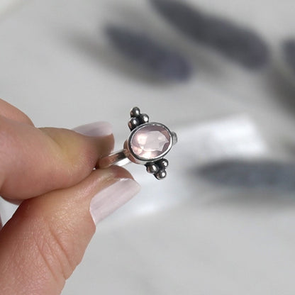 Rose Quartz Silver Dot Ring ✦ UK Ring Size P ✦