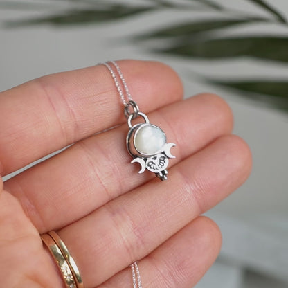 Mother of Pearl Silver Mini Moon Pendant